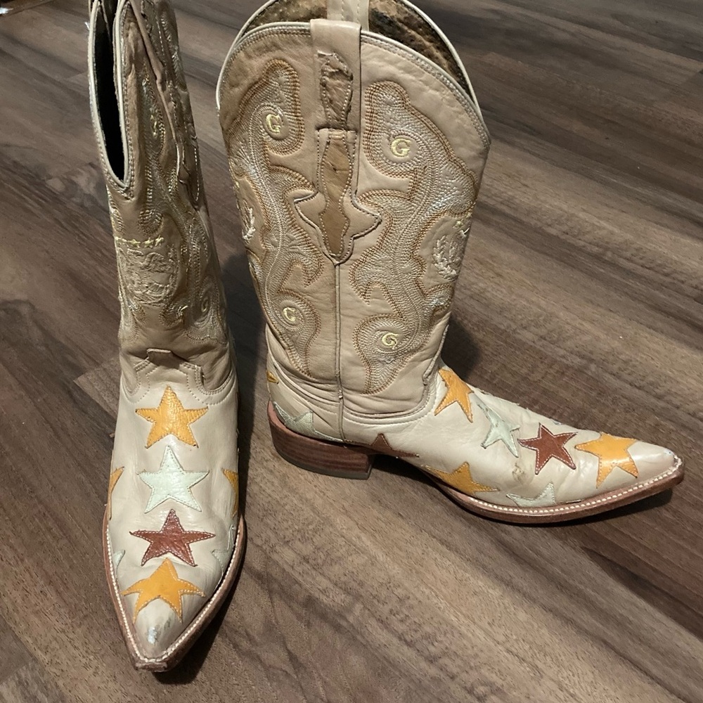 Vintage El General Star Accented Leather Tan Cowboy Boots Western